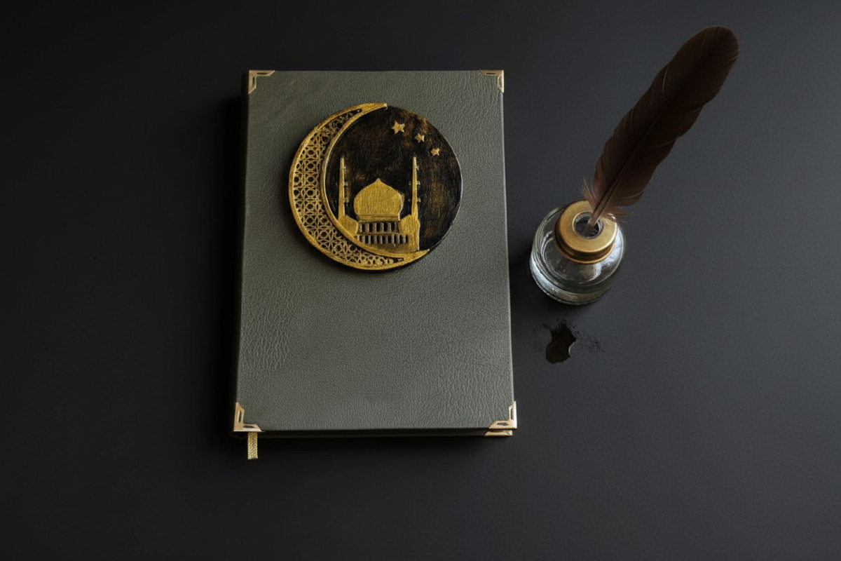 Авторский Блокнот ручной работы из эко кожи "Ислам" А5 подарочный с гипсовым 3D декором