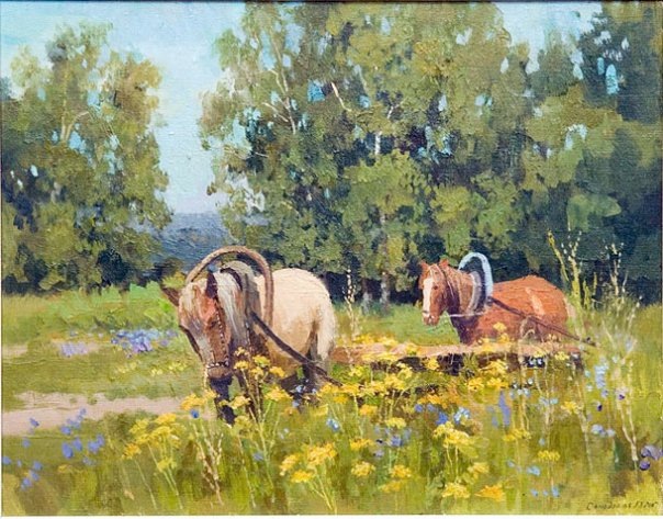 художник Д. Самодранов. Лошадки, 2006 г., 40x50 см, х.м.