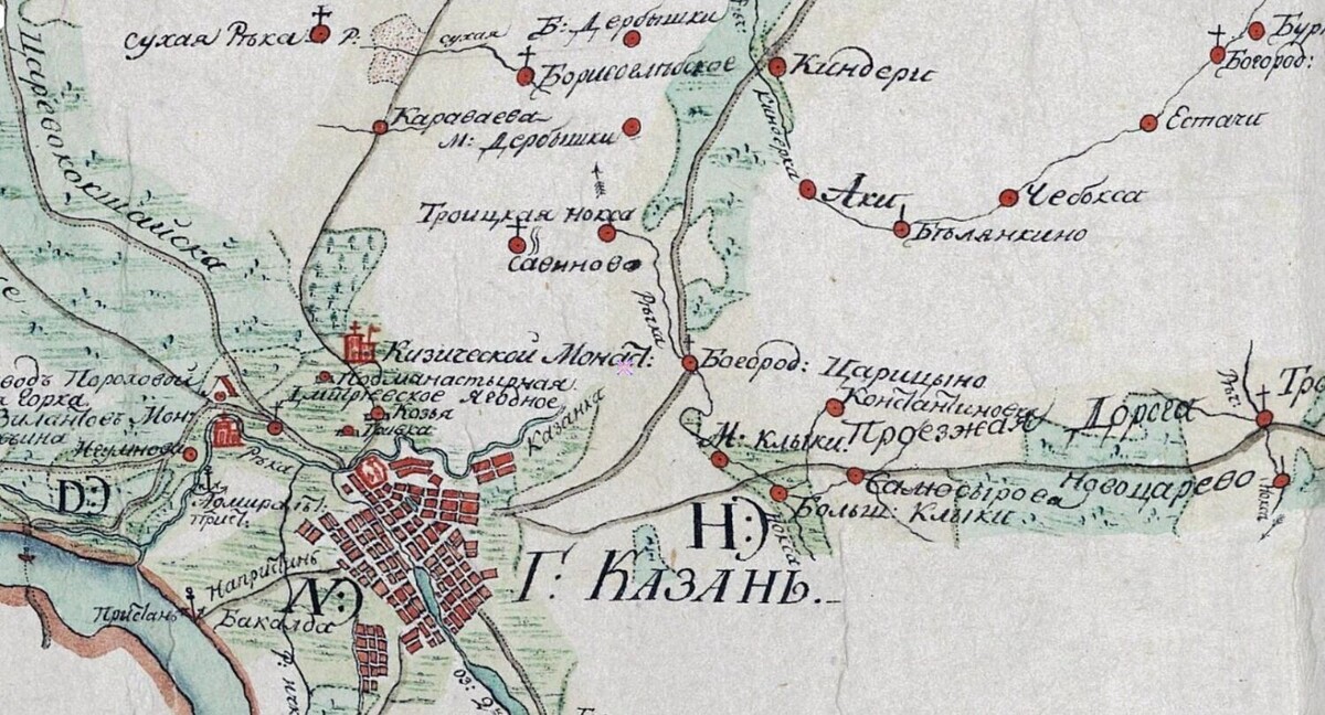    Карта дорог Казанского уезда начала XIX века   etomesto.ru