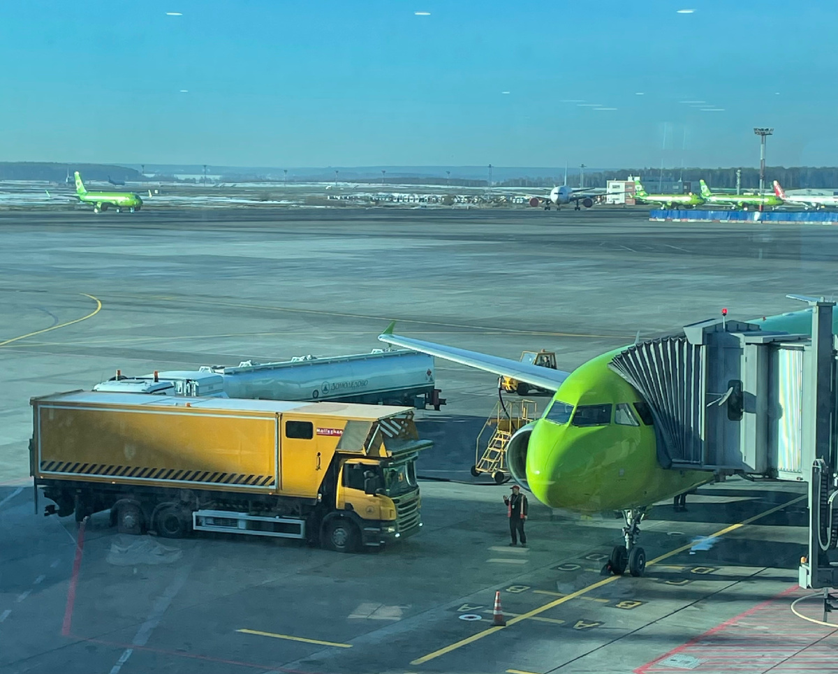 Вот на этом зеленом и летели из Домодедова