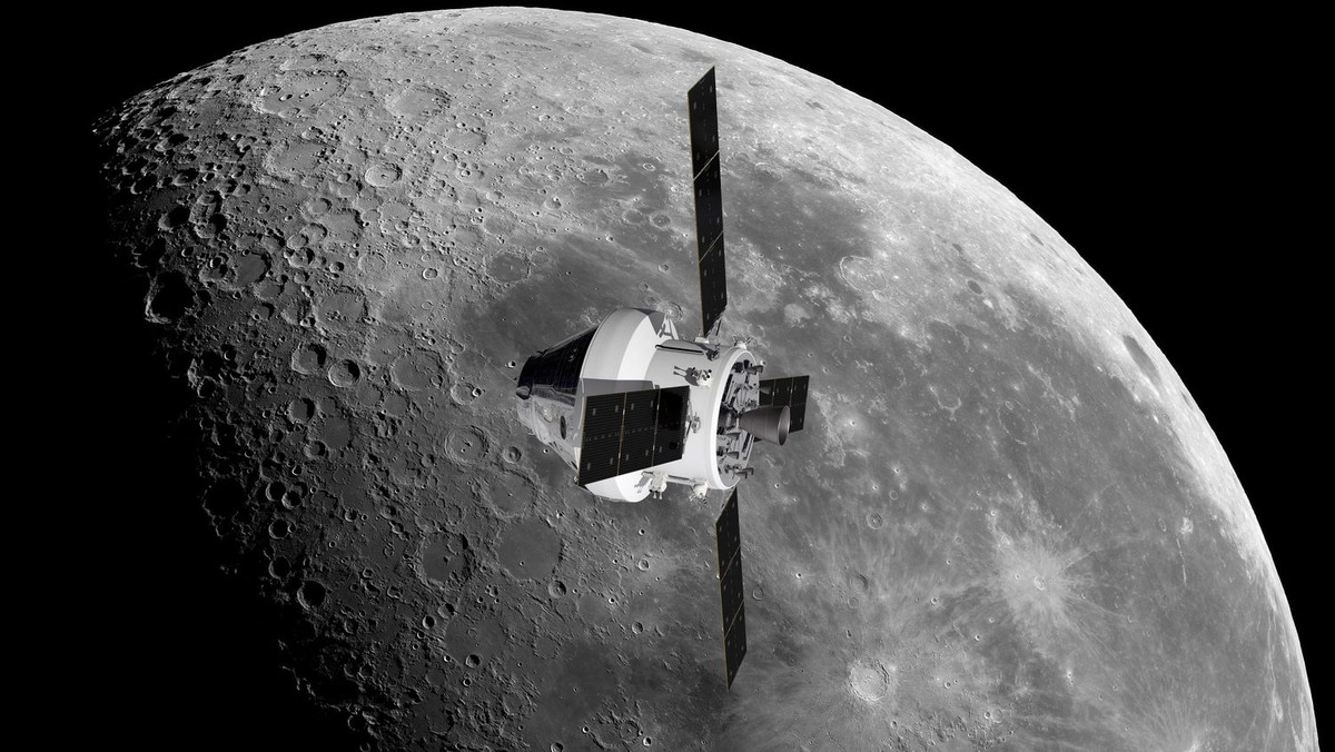 КК «Орион» у Луны, иллюстрация. Credit: NASA/ESA. 