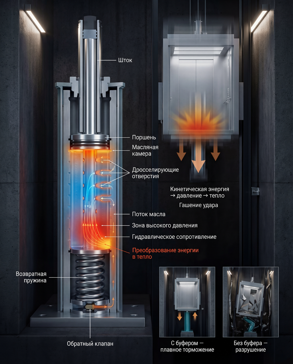 Схема устройства гидравлического буфера