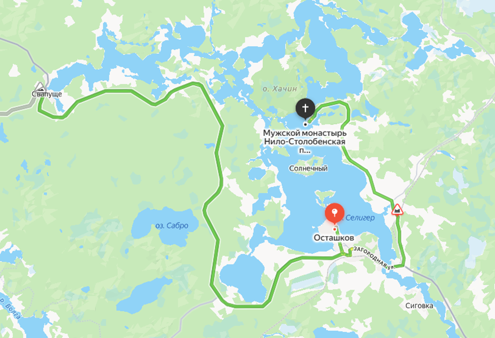 Карта маршрута вокруг озера Селигер
