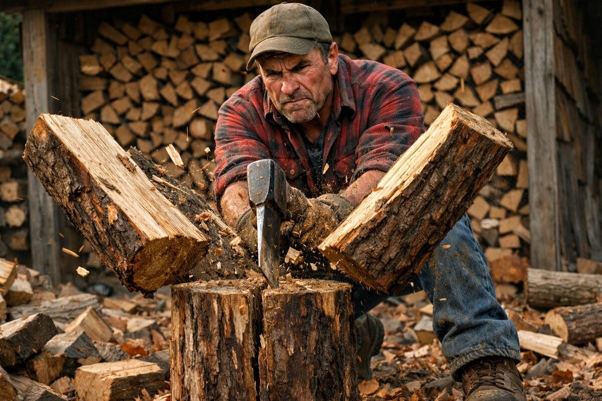 Классический способ — работа с колуном (топором)