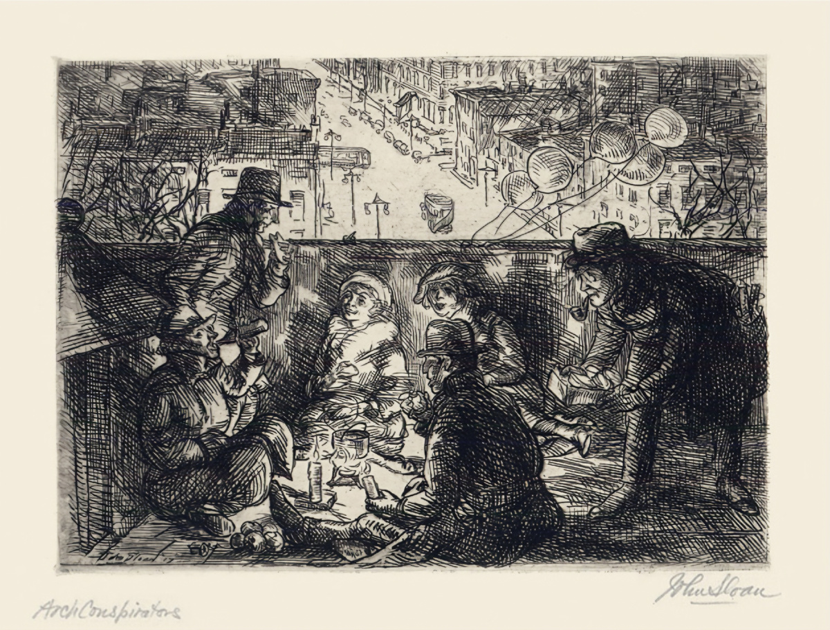 Джон Слоан (1871-1951) "Arch Conspirators", 108x149 мм, 1917, офорт