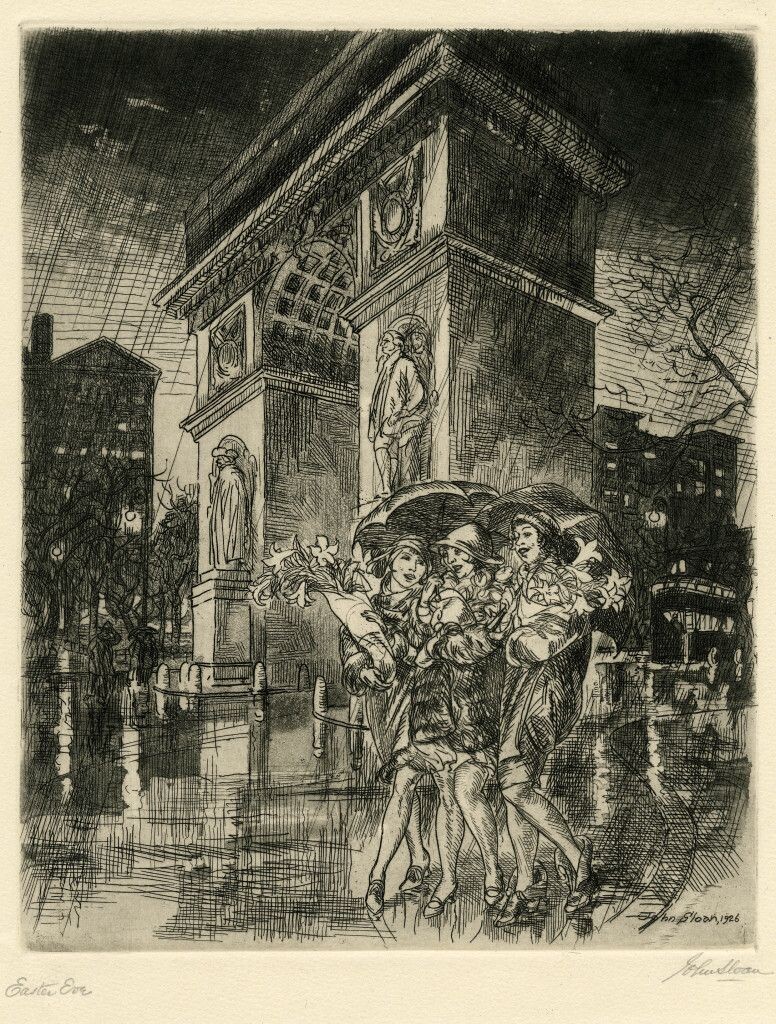 Джон Слоан (1871-1951) "Easter Eve, Washington Square". 1926, офорт, акватинта
