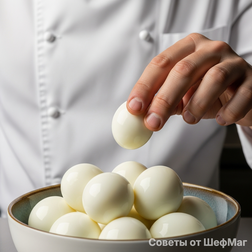 Идеально гладкие очищенные яйца - результат правильной технологии.