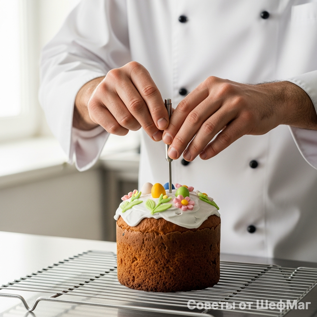 Остывание на решетке предотвращает намокание дна кулича.