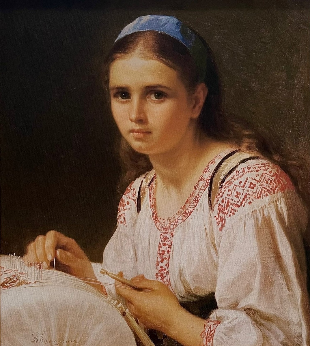 Репродукция картины Василия Петровича Верещагина "Кружевница"