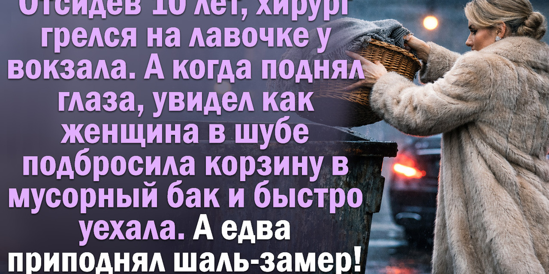 Отсидев 10 лет хирург грелся на лавочке у вокзала. А когда поднял глаза, увидел как женщина в шубе подбросила корзину в мусорный бак