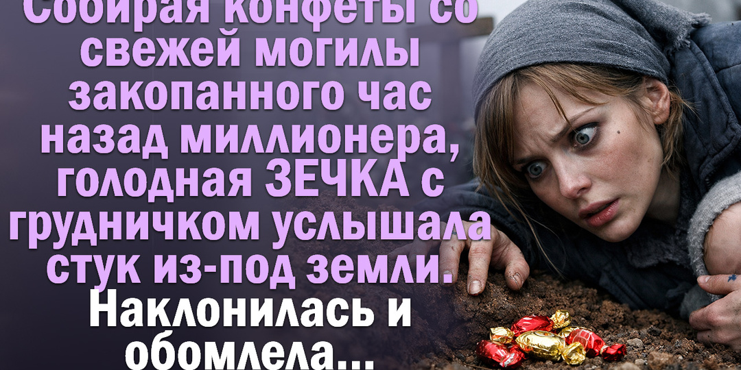 Собирая конфеты со свежей могилы закопанного час назад миллионера, голодная зечка услышала стук из-под земли.