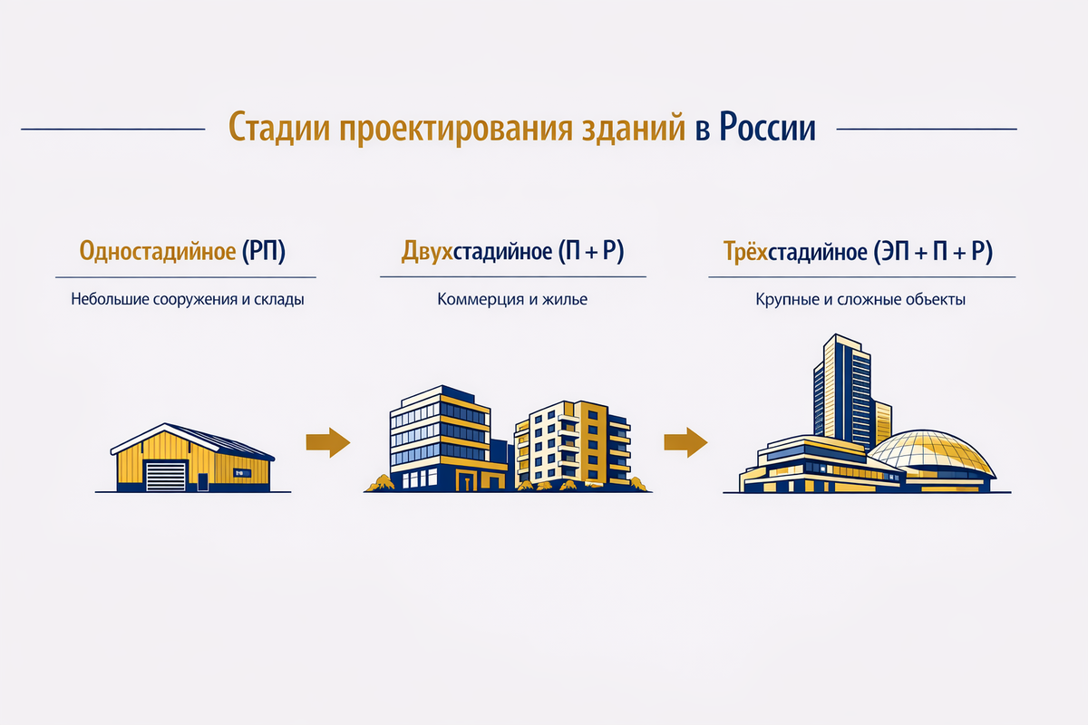 Проектирование проходит несколько этапов: эскизный проект, технико-экономическое обоснование, проект, рабочая документация и рабочий проект.