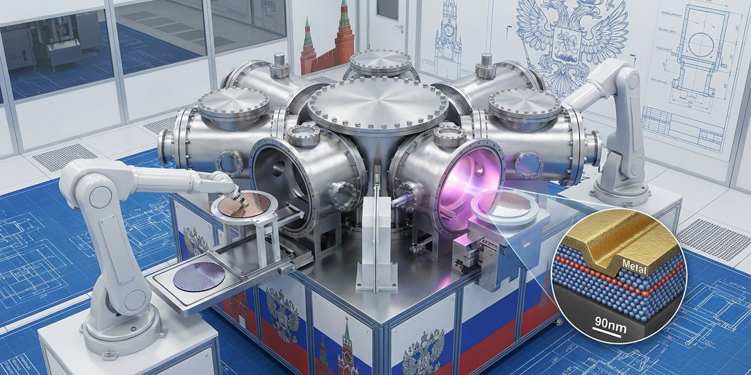 Россия разрабатывает собственную кластерную установку для напыления металла на чипы: восемь модулей, два робота и техпроцесс 90 нм