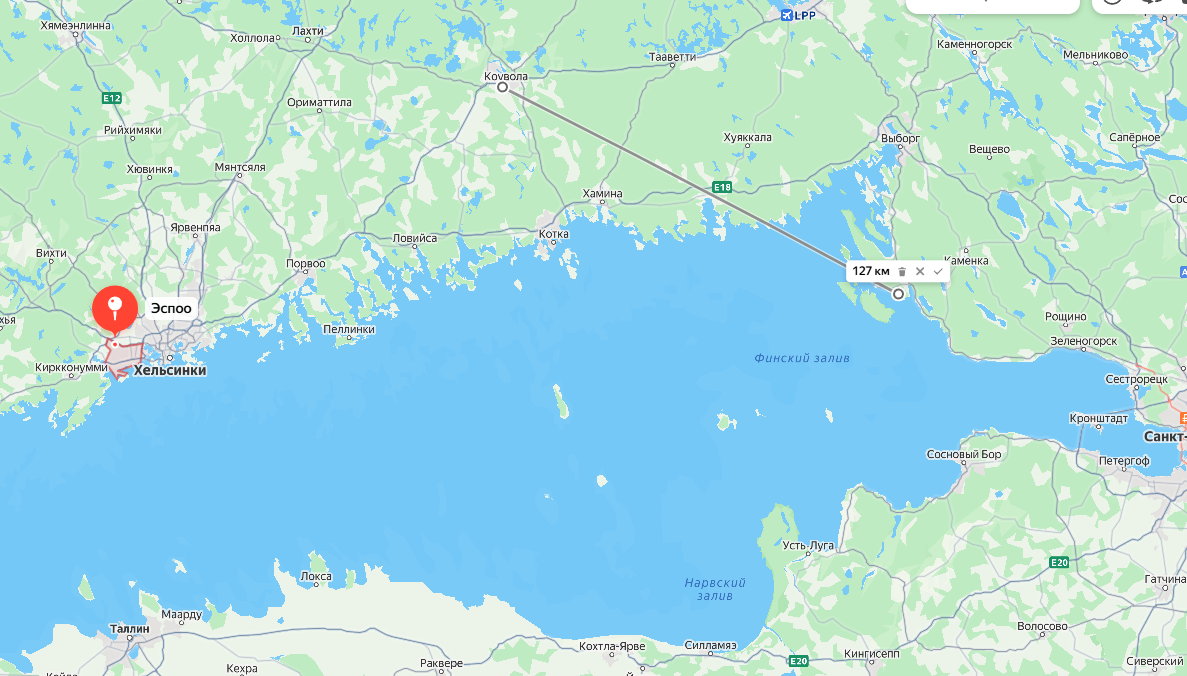 Сообщается о падении в районе города Коувола и Эспоо. Что довольно далеко от границы с точки зрения "отклонения", но очень удобно для атак на Выборг, Приморск и Усть-Лугу.