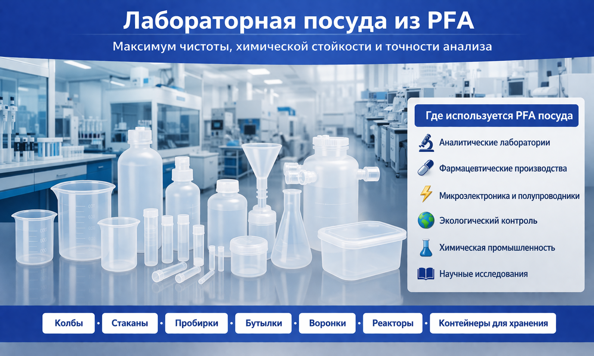 Преимущества лабораторной посуды из материала PFA. Почему лаборатории переходят на PFA