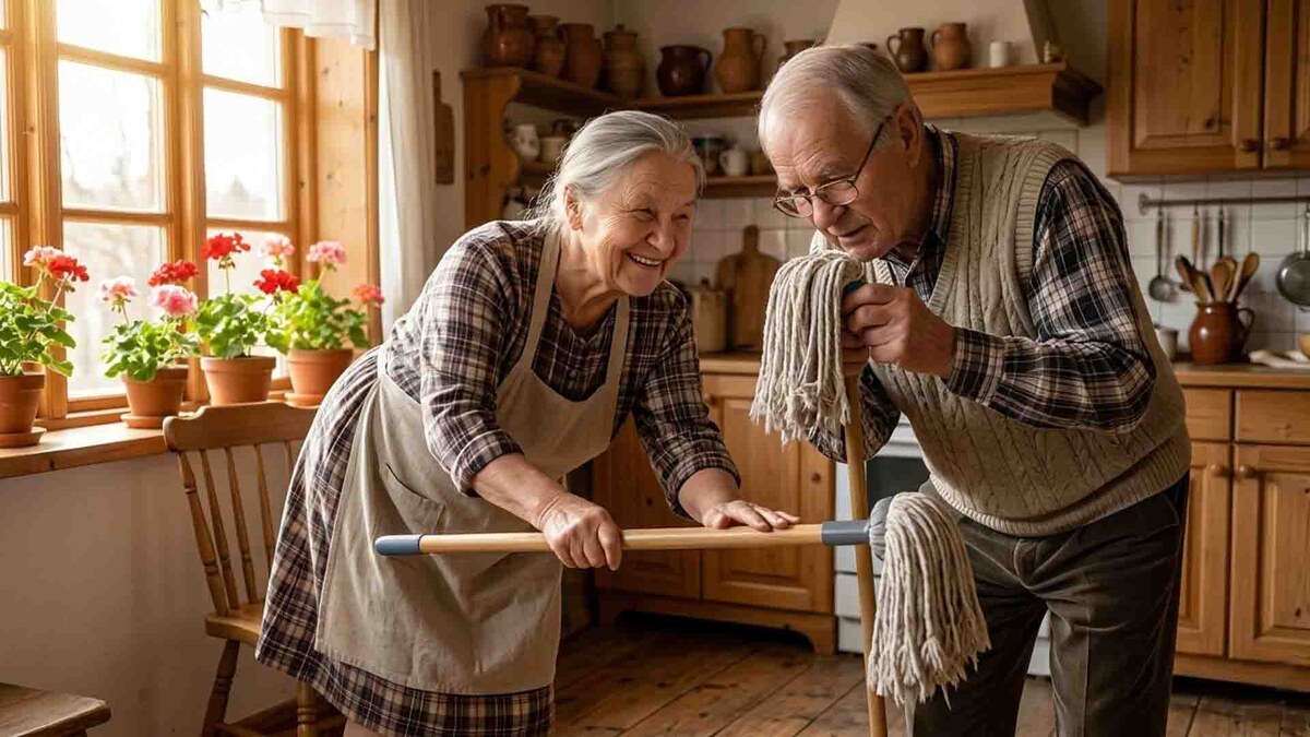 Кто сказал, что швабра нужна только для уборки? Инженер Иван и учительница Мария открывают новый вид «домашнего фитнеса».