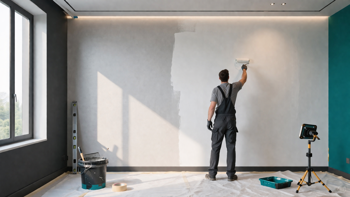 Хорошие малярные работы видны не по цвету, а по плоскости стены: боковой свет сразу показывает реальный уровень отделки.