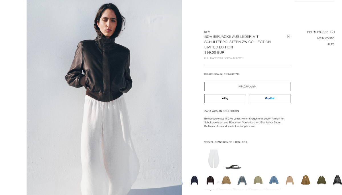 Скриншот из онлайн-магазина Zara