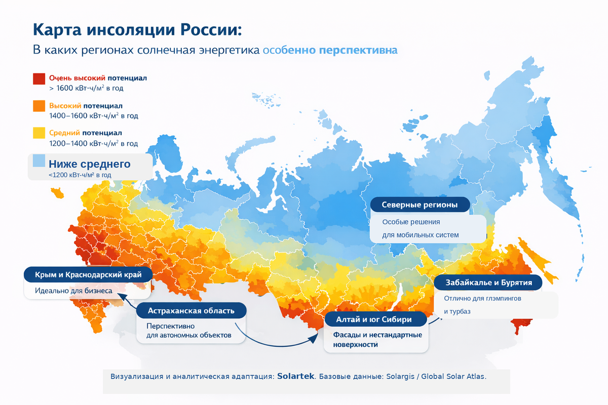 Карта инсоляции 2026 для бизнеса | Solartek
