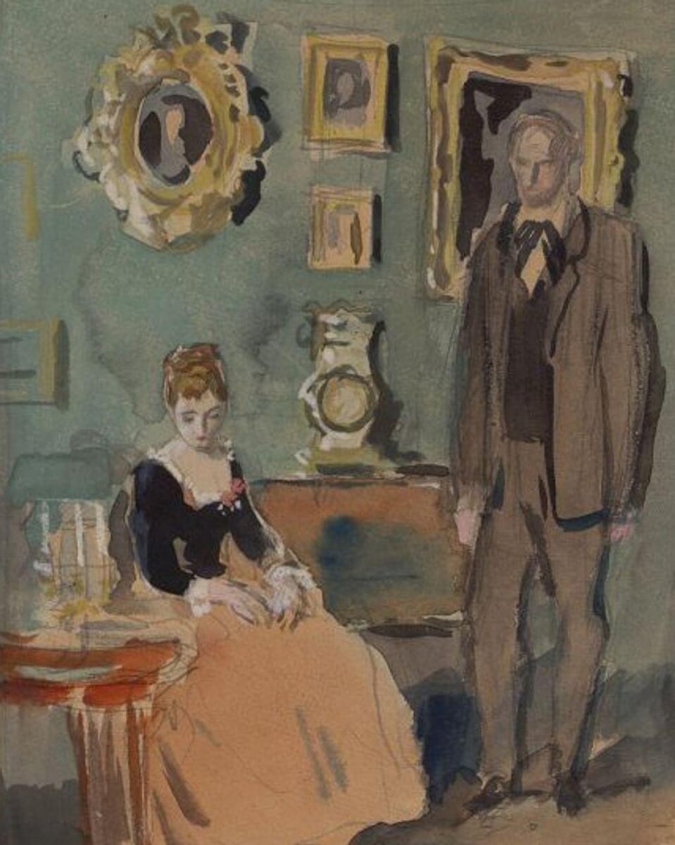 Константин Рудаков. Сомнения Левина в любви к нему Кити и разговор с ней. Эскиз. Иллюстрация к роману Льва Толстого «Анна Каренина». 1940. Государственный музей Л.Н. Толстого, Москва