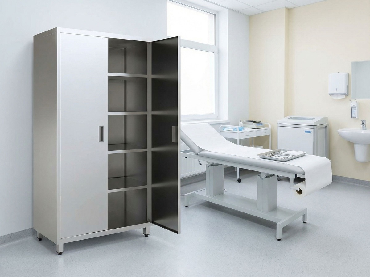 Шкаф медицинский СТР МД 150.01 из нержавейки в интерьере