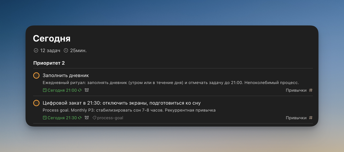 Задачи с привычками в Todoist