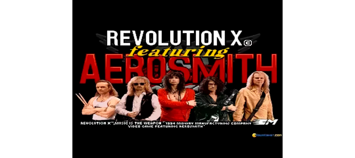 Главный экран (заставка) игры Revolution X с Aeromith.