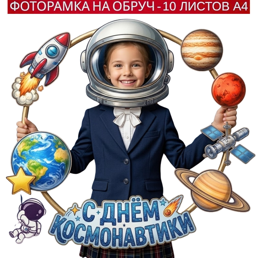 Электронный шаблон фотозоны "День космонавтики". Оформление, фоторамка (12 апреля) 