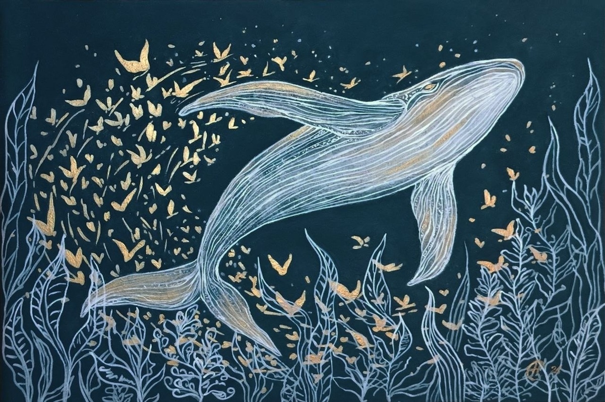 Картина акрилом в линеарной технике