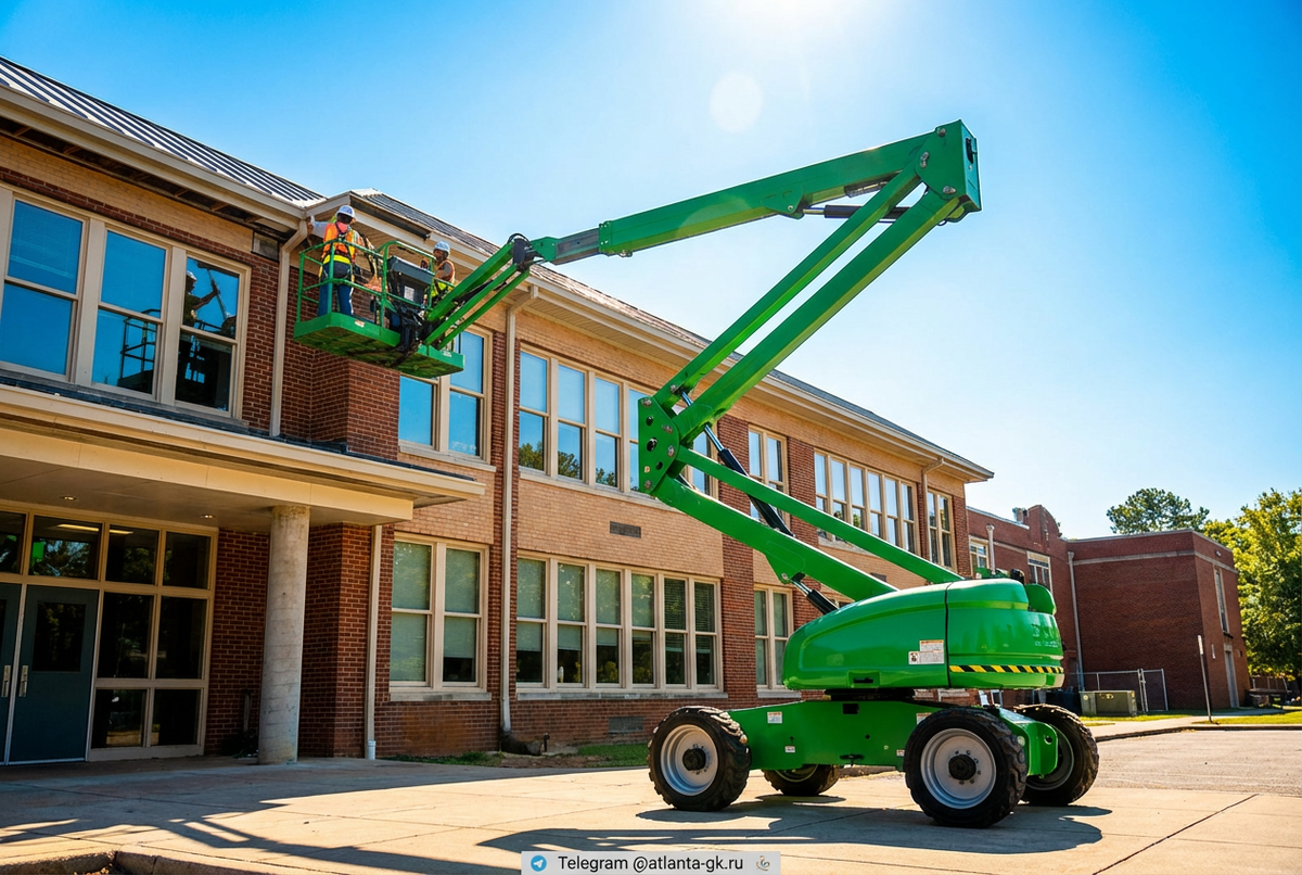    Коленчатый подъемник, идеально подходящий для фасадных работ на высоте до 18 метров. Atlanta-gk