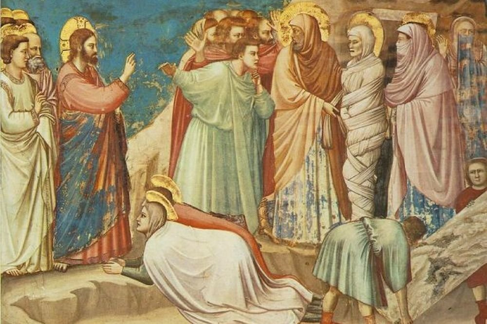 Воскрешение Лазаря. Фрески капеллы Марии Магдалины в Нижней церкви Сан-Франческо в Ассизи / Джотто.