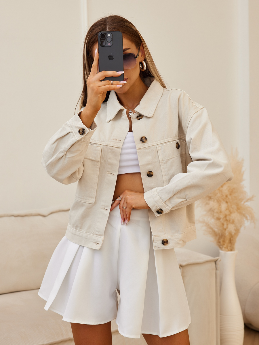 Куртка джинсовая оверсайз летняя Lakomes (светло-бежевый)