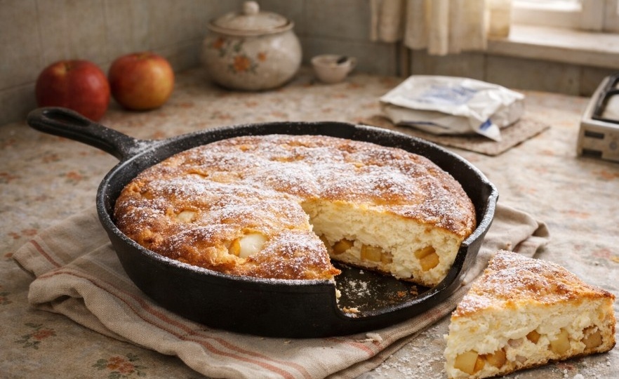 Быстрая творожно-яблочная запеканка на сковородке