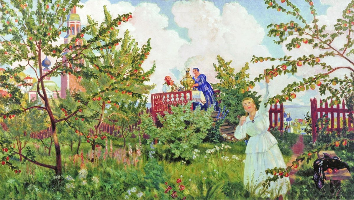 Яблоневый сад, Б. Кустодиев