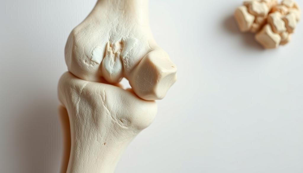    Детальный вид здоровой кости бедра с акцентом на шейку, показывающей опасные места для переломов.