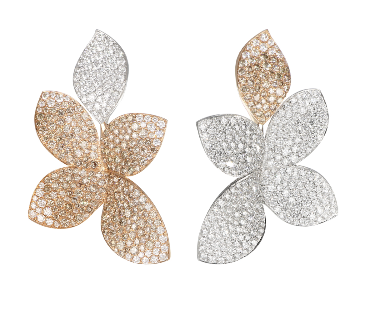 Серьги Pasquale Bruni Giardini Segreti из розового и белого золота с прозрачными и коньячными бриллиантами