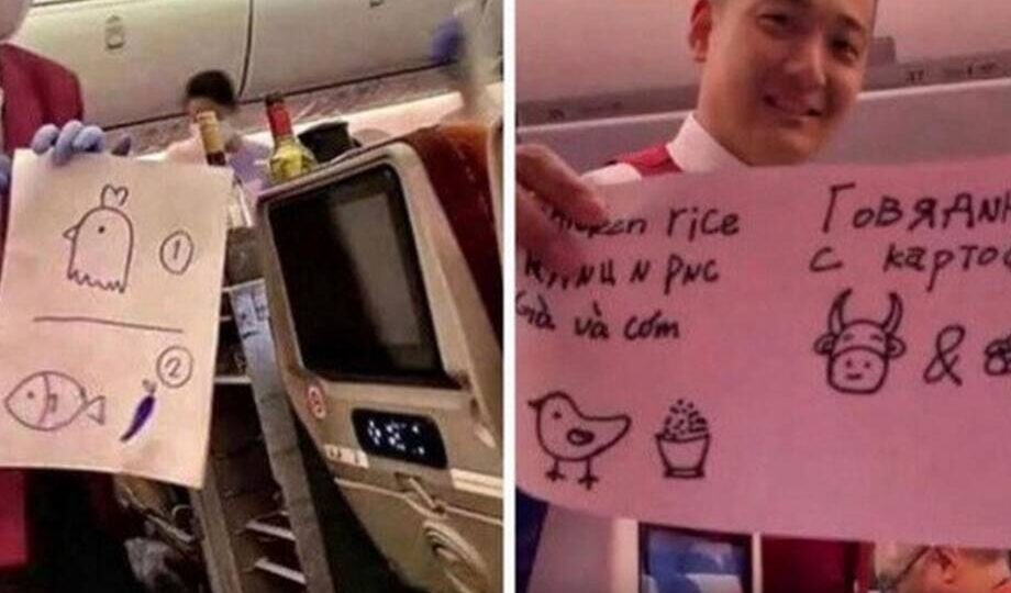 Курица или рыба: бортпроводник нарисовал меню для пассажиров, так как не знал язык
