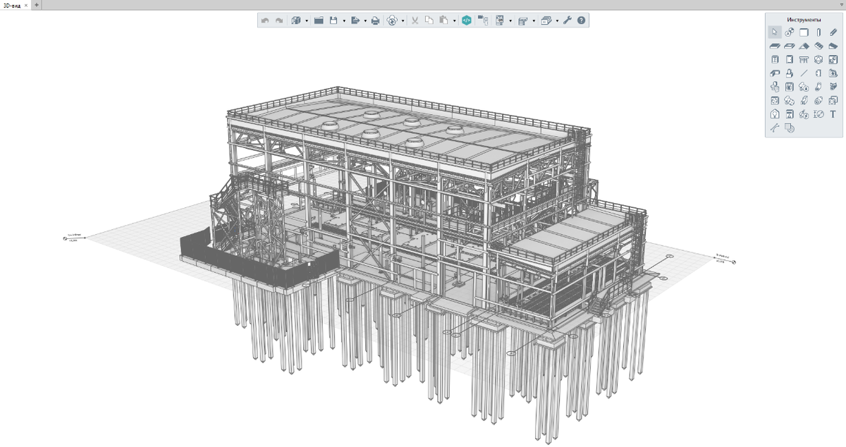 Конструктивные решения здания компрессорной станции Цифровая информационная модель выполнена в Renga Professional. Источник: ООО «Кайрос Инжиниринг» 