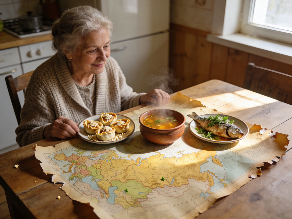 Россия огромна. Но вся она может поместиться на вашей кухне. Достаньте карту, закройте глаза, ткните пальцем — и готовьте. Карельские калитки, кавказская шурпа, дальневосточная рыба. Путешествие начинается на плите.