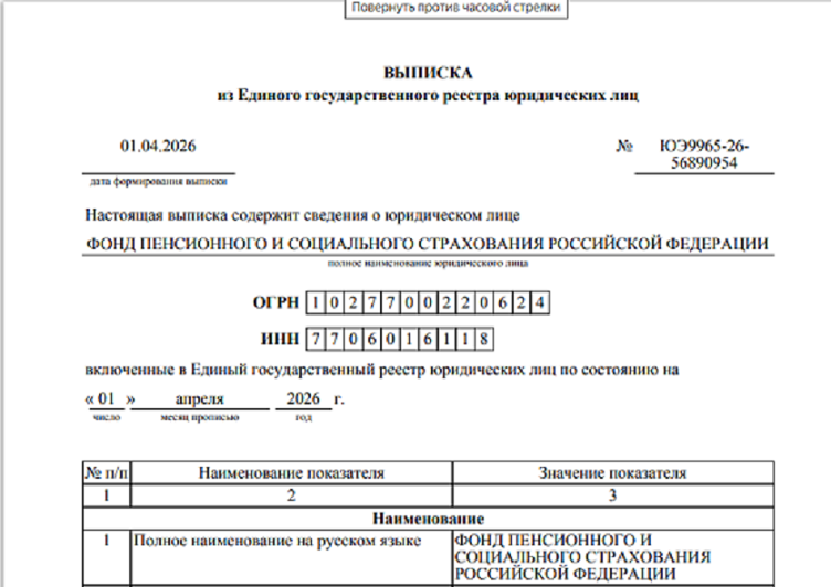 Выписка из ЕГРЮЛ, начало