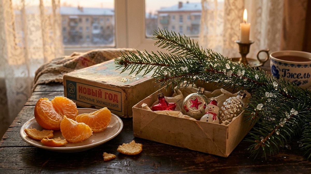 Советский новогодний уют: мандарины и стеклянные игрушки