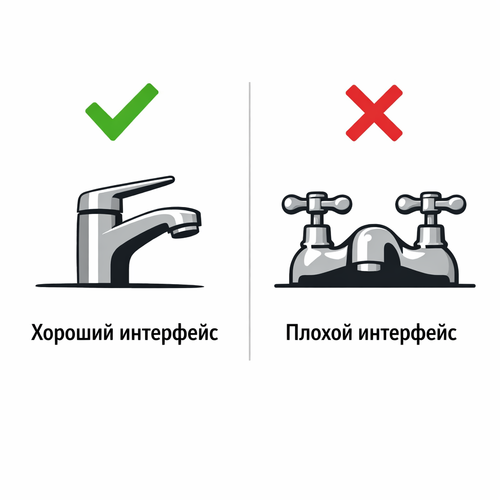 Простой кран — это хороший интерфейс. Два вентиля без подписей — пытка.