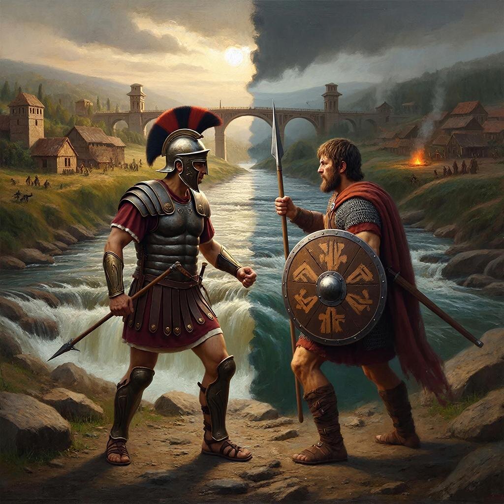 Граница Римской империи по Рейну. Римляне и германцы — соседи, которые постоянно воевали, торговали и учились друг у друга. 