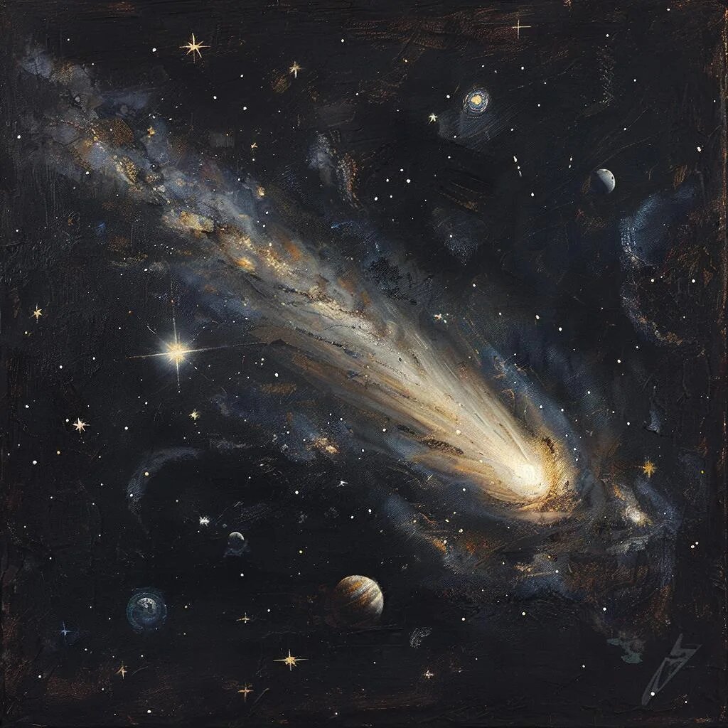 Комета. Иллюстрация сгенерирована нейросетью