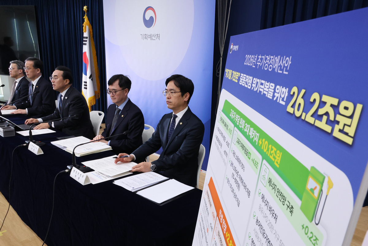 Во вторник в Правительственном комплексе Сечжон чиновники из различных министерств провели совместную пресс-конференцию, чтобы объяснить проект дополнительного бюджета (Ренхап)