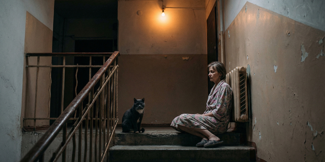 Кот бывшего соседа не ушёл. А поднялся на два этажа выше и сел у чужой двери