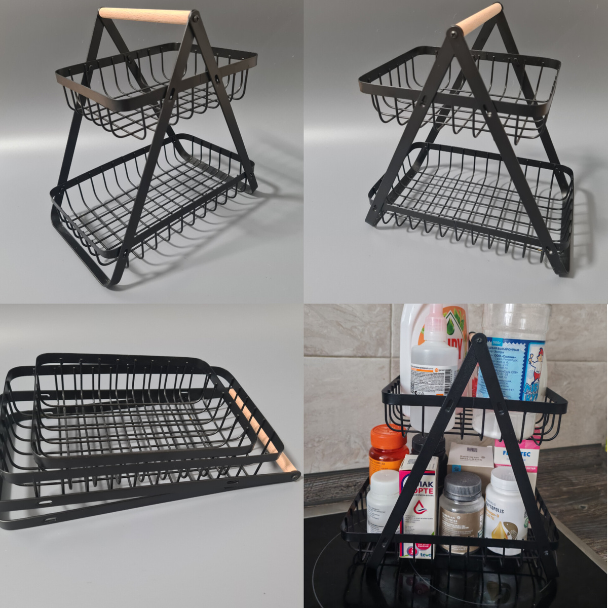 Женщина покупала эту полочку для хранения под раковиной, по этому для наглядности сфотографировала ей товар с наполнением