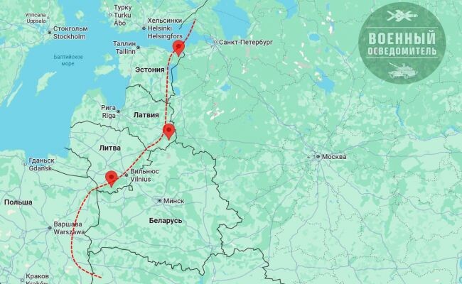 Маршрут дронов через Прибалтику.