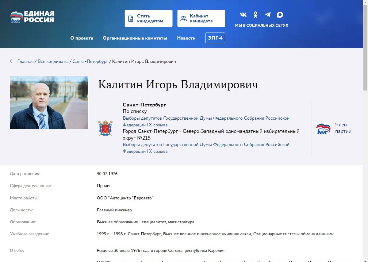Скрин взят с официального "предвыборного" сайта ЕР: https://pg.er.ru/candidates?region=78