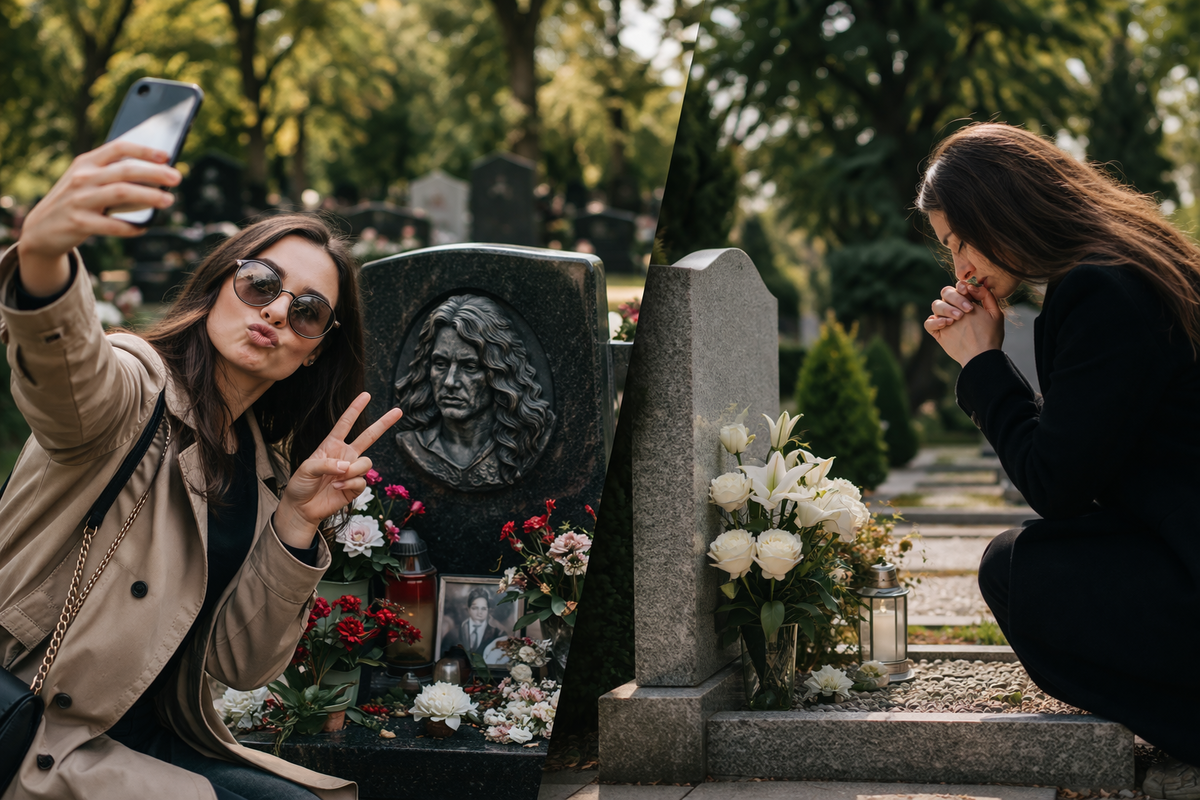 Если на могилу звезды пришли родственники, делать селфи точно не стоит.